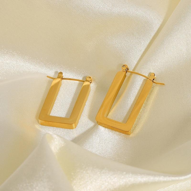 

Hoop & Huggie Geometric Square Large Earrings Women Gold Plating Lock Degree Stainless Steel