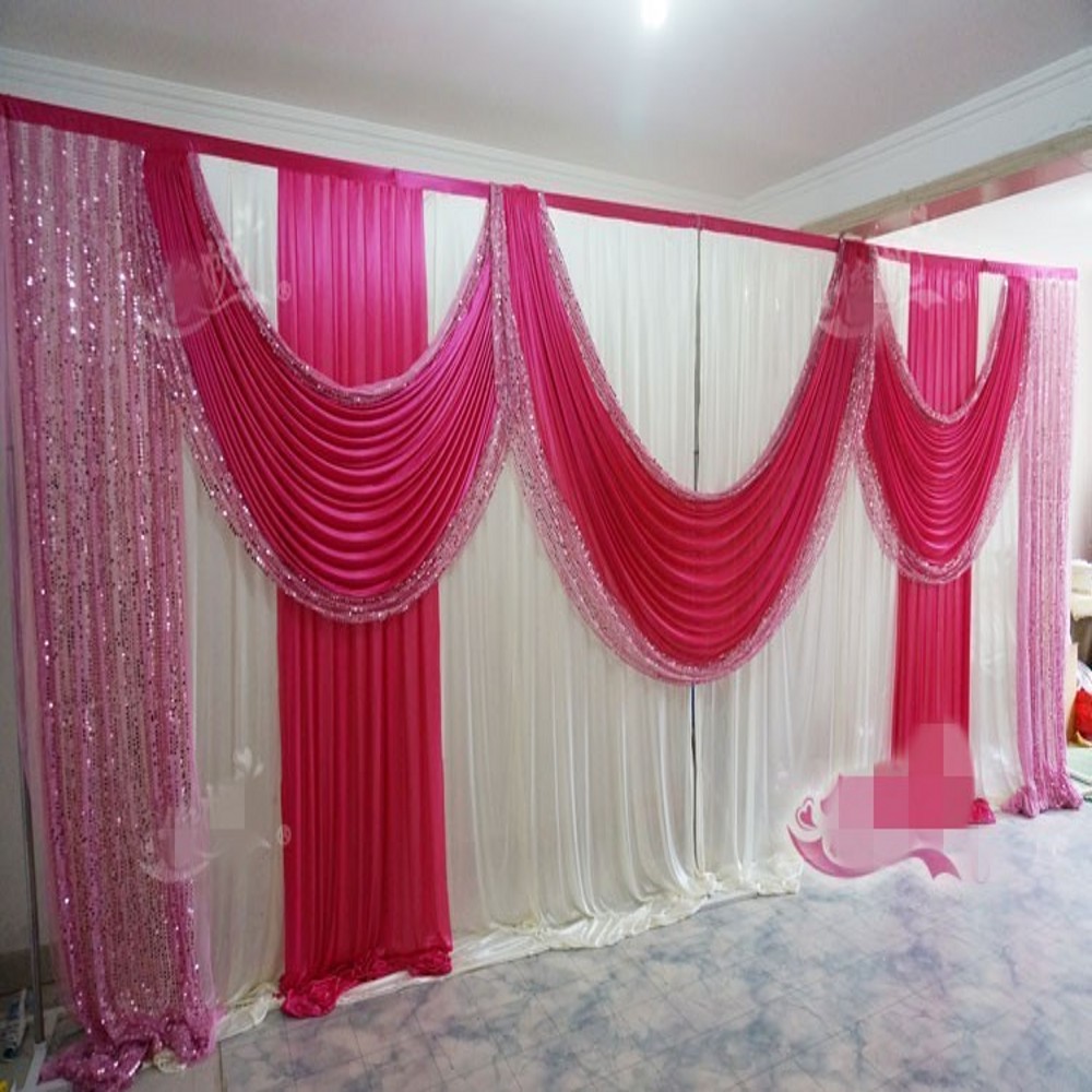 

10FTX20FT Sequins Beads Edge Design White ice silk Wedding Backdrop Curtain with Shinny Sequins Swags Foe Party Event Decortions