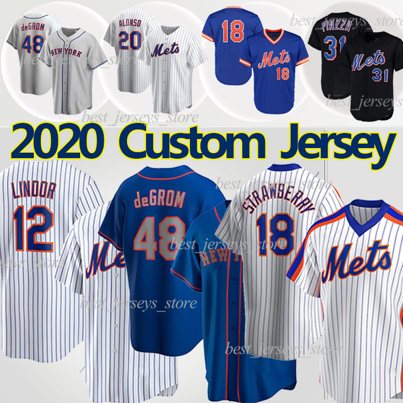 

Custom 12 Francisco Lindor Mets Baseball Jerseys 48 Jacob deGrom 20 Pete Alonso Darryl Strawberry Mike Piazza Hernandez Rosario Stroman, 20-21 inter miami