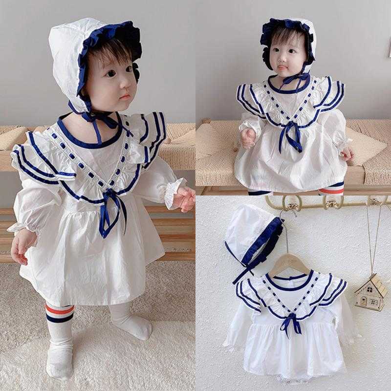

2Pcs Girl Lolita Princess Dresses Korean Baby Romper Infant 1st Birthday Baptism Party Frock Toddler Boutique Clothes 0-2Y 210615, White