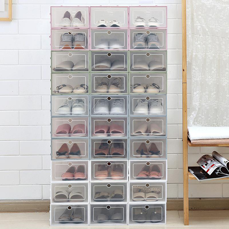 

PP Clear Multicolor Shoe Boxes Foldable Storage Transparent Organizer Stackable Display Superimposed Combination dustproof Shoes Containers Cabinet JY0558, As picture