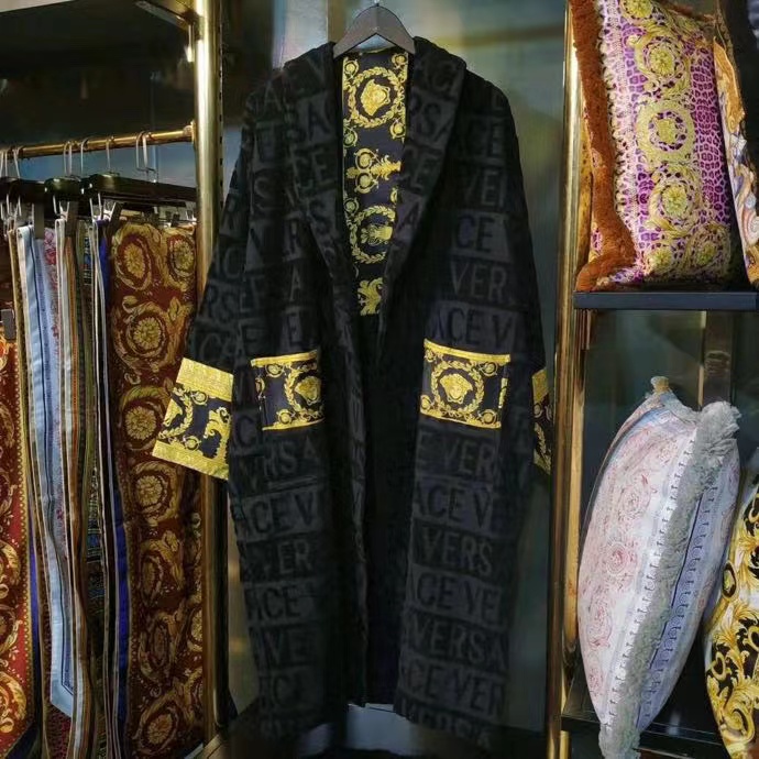 

Men's Sleepwear Market popular cotton couples bathrobe with velvet jacquard logo fadeless material :100% imported Egyptian cotton yarn #95, Black