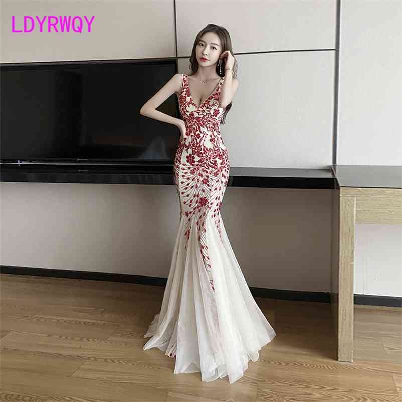 

LDYRWQY Ladies' deep V low-cut sexy lace long dress with backpack and buttocks mopping the floor Office Lady Polyester 210603, Apricot
