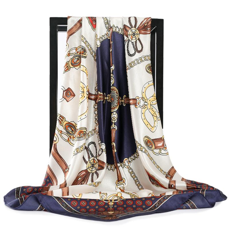 

Scarves Kerchief Silk Satin Neck Scarf For Women Print Hijab Scarfs Female 90 90cm Square Shawls And Wraps ScarvesScarves