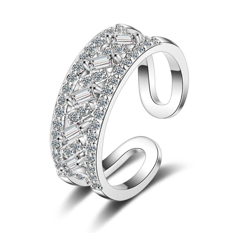

Cluster Rings Geometric Double-layer Zircon 925 Sterling Rose Silver For Women Adjustable Elegant Wedding Austrian Crystals