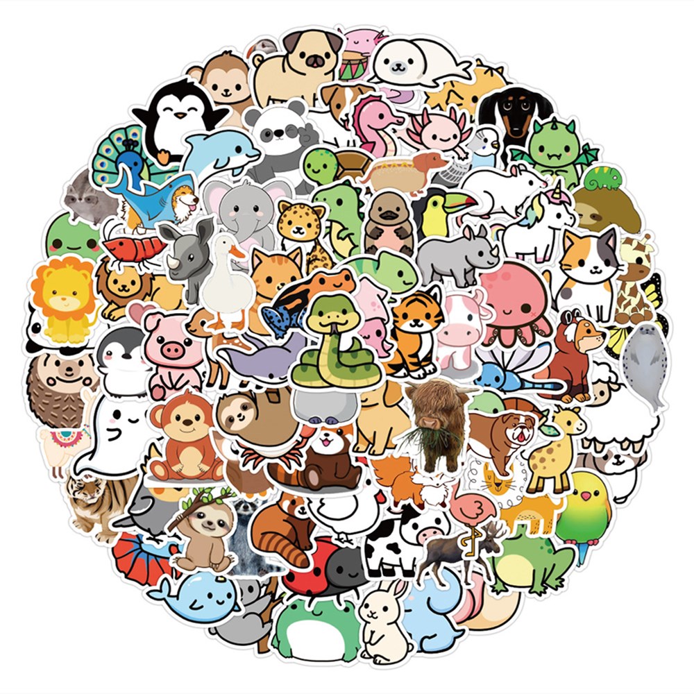 

100Pcs Cute Animal Stickers For Skateboard Laptop Luggage Bicycle Guitar Helmet Water Bottle Decals Kids Gifts, 1 lot =100pcs stickers