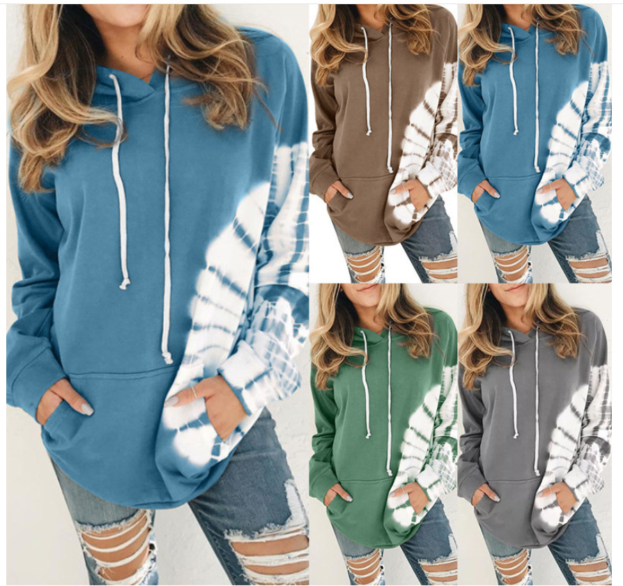 

Womens Hoodies Sweatshirt Trendy Tie Dye Print Long Sleeve Drawstring Front Pockets Lightweight Casual Sweatshirts Pullover, Green