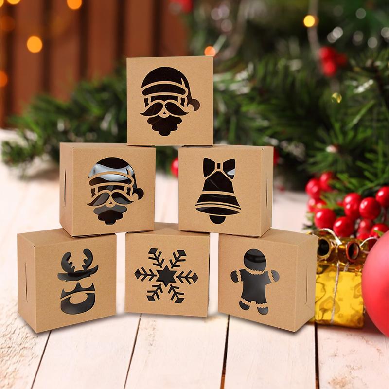 

Gift Wrap 50pcs Christmas Kraft Paper Cookie Boxes Candy Box Bags Food Packaging Party Kids Year Navidad 2021
