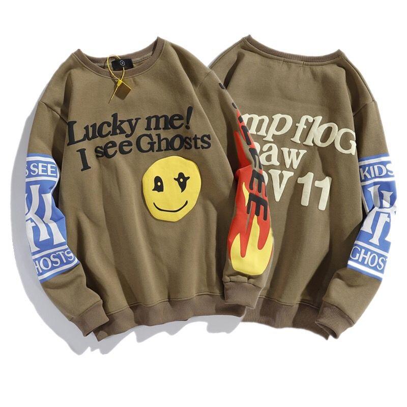 

CPFM Kanye Kanye smiley graffiti KIDS SEE GHOSTS children meet ghost flame sweater fog tide, Not for sale