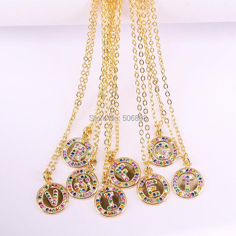 

Pendant Necklaces ZYZ-N9666 Trendy 26 Letters Necklace For Women CZ Alphabet 45cm Gold Link Chain