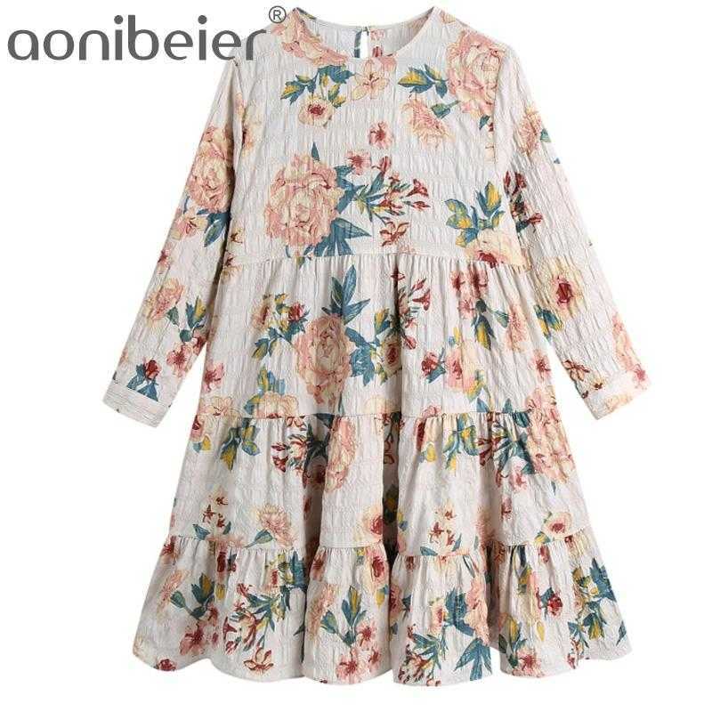 

Women Elegant Flower Print Pleat Ruffles Mini Dress Female Chic Three Quarter Sleeve Casual Straight Vestidos 210604, Beige