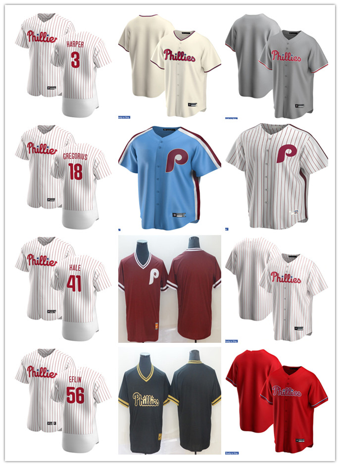 

Men Women Youth Philadelphia Phillies 56 Zach Eflin 18 Didi Gregorius 41 David Hale 3 Harper Custom Baseball Jersey Blank white red blue, Blue;black