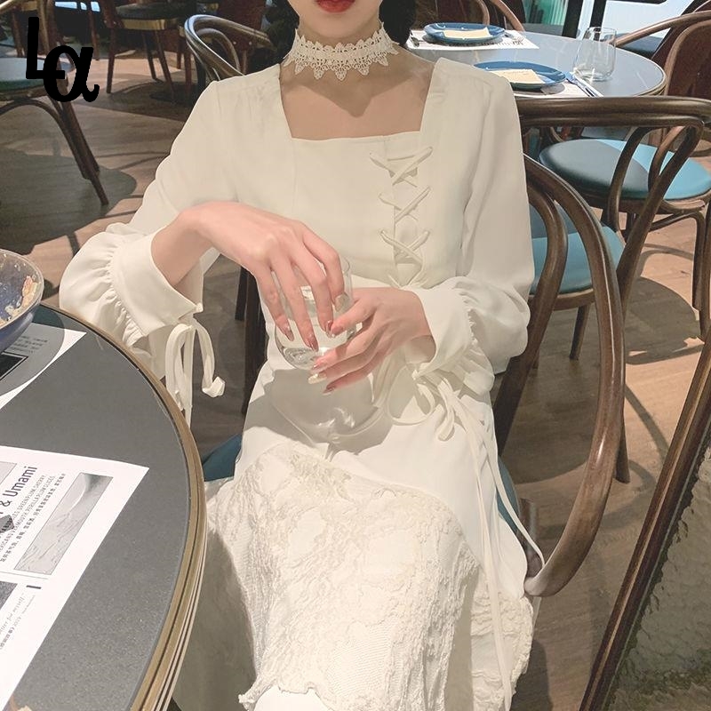 

Summer Designer Elegant White Black Dress Women Chic Korean Split Irregular Bandage High Street Outdoor Party 210519