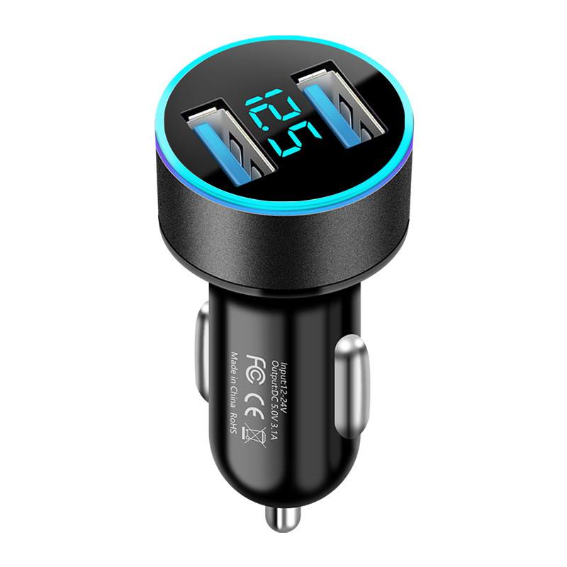 

[Stock in PH]New 5V 3.1A car charger with digital display, dual USB r, multi-function , a variety of colors to choose from