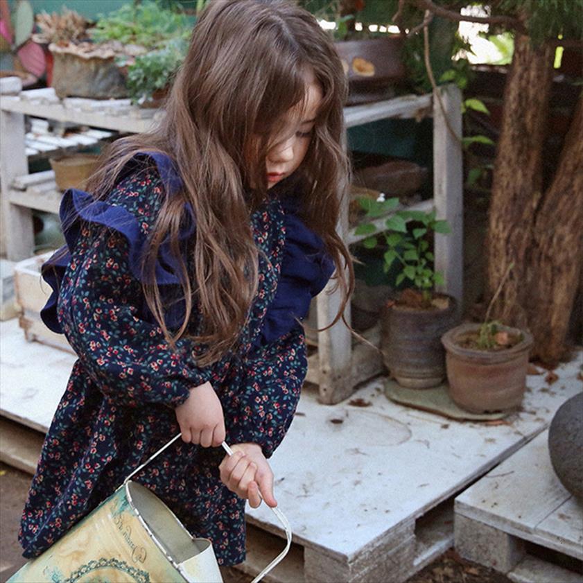 

girls floral autumn style girl dresses ruffle thick sweet lace childrens clothing 2 7 years old baby kids princess clothes, Red;yellow