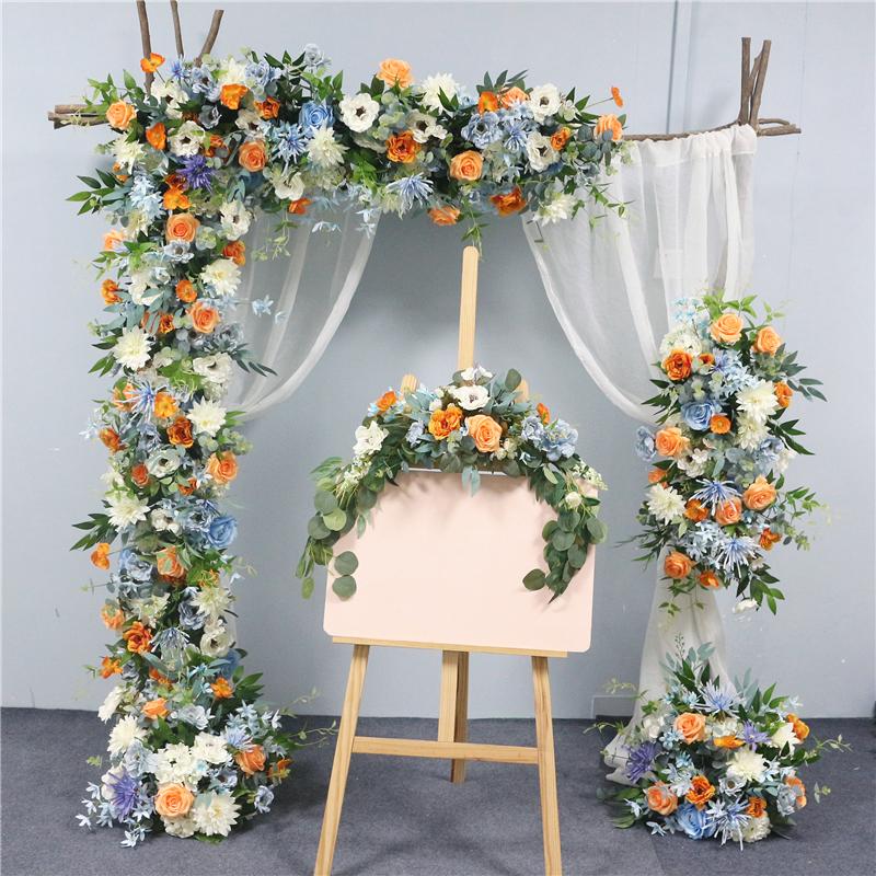 

Decorative Flowers & Wreaths JAROWN Customized Dirty Blue Orange Flower Arrangement Wedding Arch Decoration Sign Artificial Fake Home Decor, A not inclued stand
