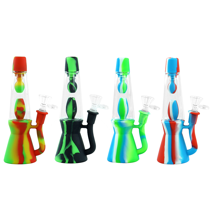

8.2 inch water smoking pipes with glass bowl tobacco Hookah dab rigs portable unbreakable heat resistant silicone pipe
