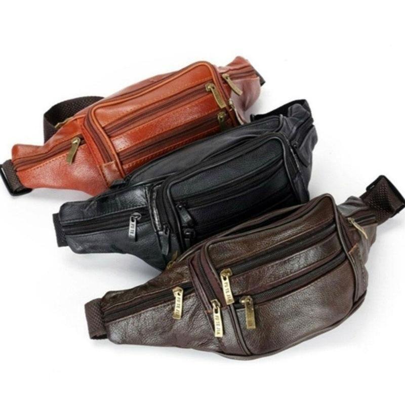 

Men Bag Leather Fanny Pack Waist Belt Hip Purse High Quality Travel Carry On Pouch Fashion Wallets, Black
