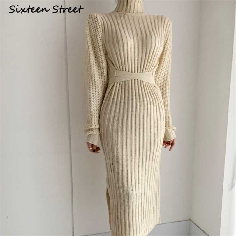 

Maxi Dresses for Women High Quality Wool Korean Fashion Clothing Elegant Puff Sleeve Turtleneck Sweater Knit Vestido De Mujer 211110
