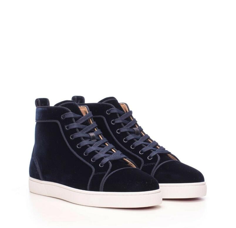 

Navy Blue Velvet Leather Men's Casual Shoes Elegant Brands Red Bottom Orlato Sneakers Flat, Perfect Designer Couple Trainer Women Sports EU35-47