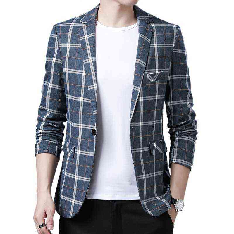 

Fashion Brand Men Casual Blazers Autumn Men's Plaid Trend Suits Coat Business Wild Plaid Jacket 211111, Light grey