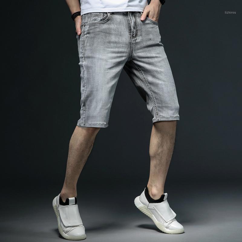 

Men's Shorts 2021 Summer Slim Fit Short Jeans Fashion Cotton Stretch Vintage Denim Grey Blue Pants, Gray