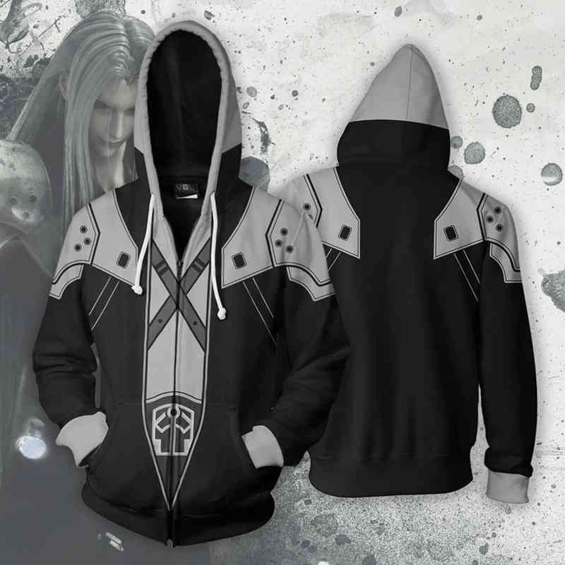 

Final Fantasy 7 Hoodie Sephiroth Cosplay Costuem Men Casual Zip Jacket Sweatshirt