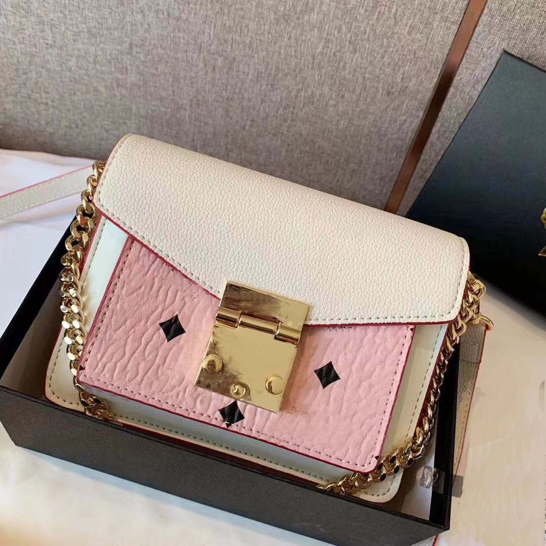 

Korean printed women's shoulder bags color matching high-quality copper metal messenger chain classic organ bag, Brown