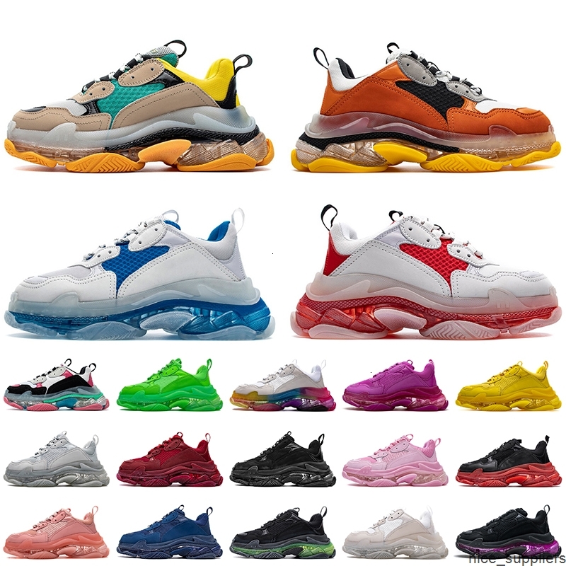 

Top Quality Triple s Sneakers Women Mens Luxurys Designers Run Shoes Crystal Bottoms Pairs 17FW Clear Sole Loafers White Black Volt Red, A7
