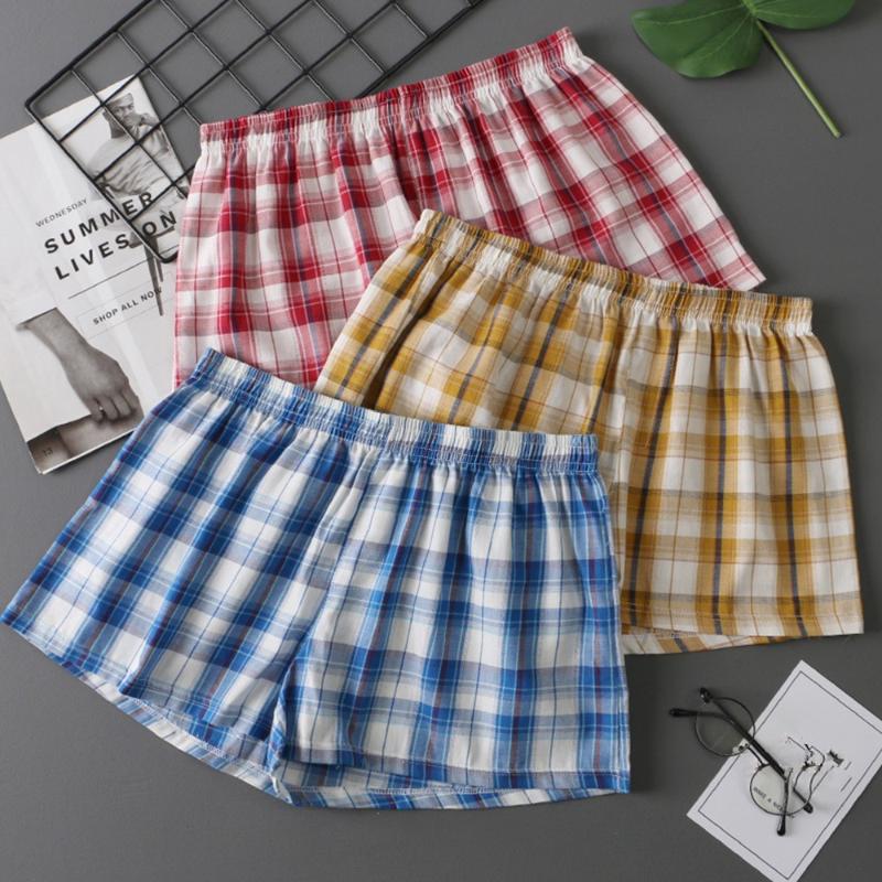 

Underpants Plaid Boxershorts Men Cotton Boxer Pajamas Underwear Comfortable Home Loose Short Pants Sleep Bottoms Panties, Black;white