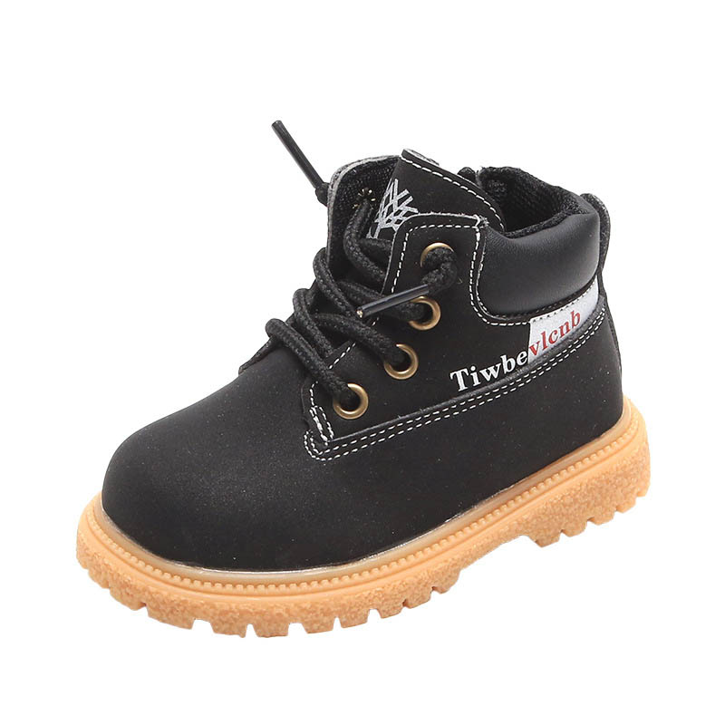 

Boys Girls Boots Kids Shoes Toddler Footwear Infant Short Boot Autumn Winter Casual Leather Shos B8698, Black