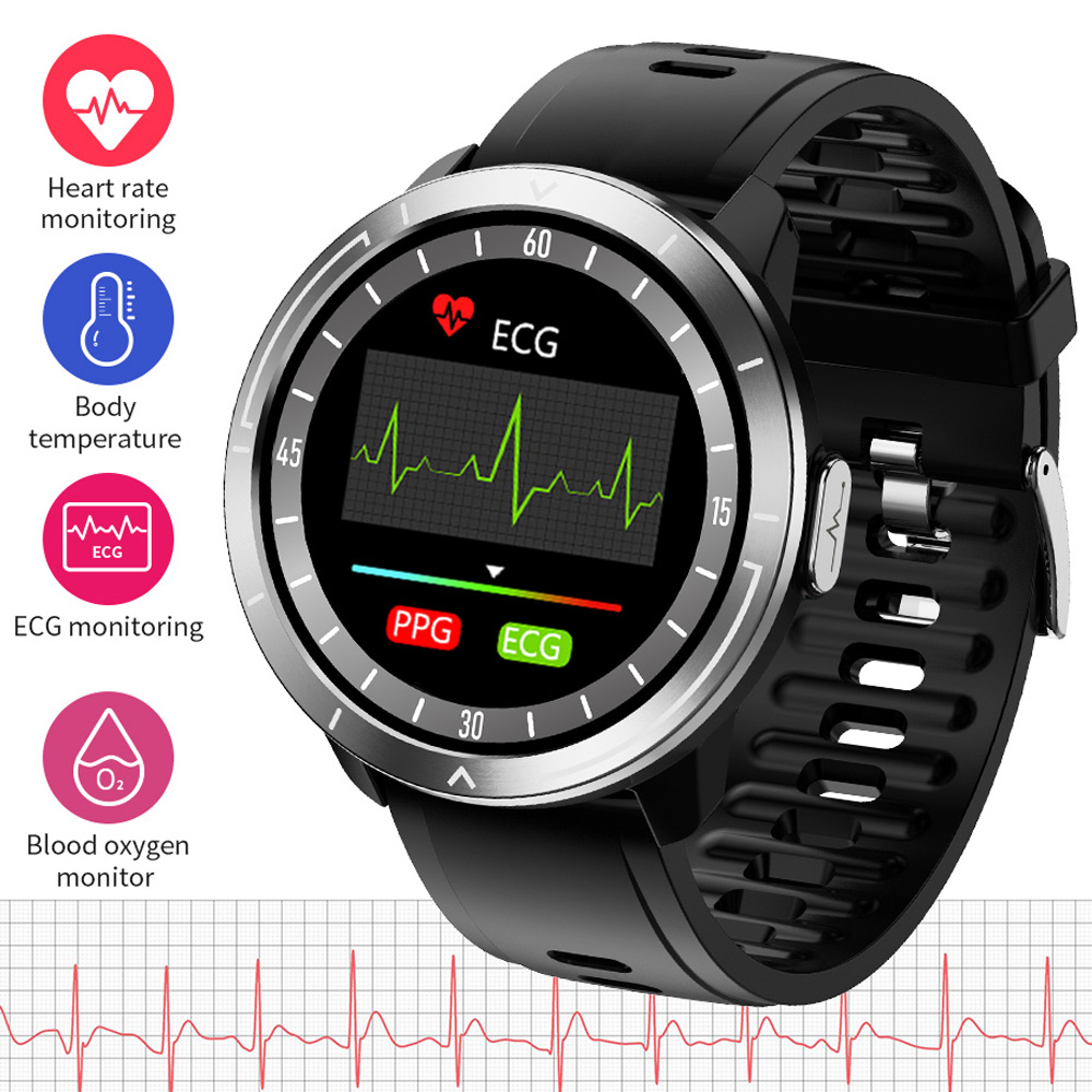 

ECG PPG Smart Watch Men 24H Body Temperature 1.3 OLED Screen Smartwatch Blood Pressure Oxygen Heart Rate Monitoring Braceletg, Black tpu black