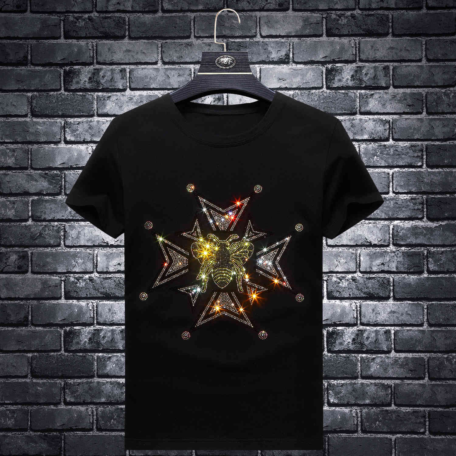 

fashion t shirt summer men's drill short sleeve social spirit guy big size loose trend little bee half, White;black
