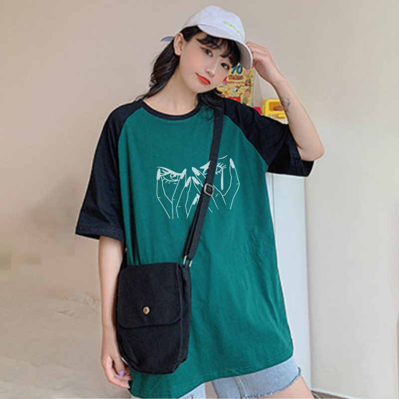 

Cotton Crying Face Print Women Long T-shirts O-neck Loose Casual Half Raglan Sleeve Korean Female Tops Summer Girls Tshirt 210518, Gray
