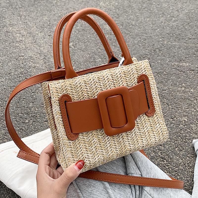 

Cross Body Elegant Female Contrast Color Tote Bag 2021 Summer High-quality Straw Women's Designer Handbag Travel Shoulder Messenger, Black