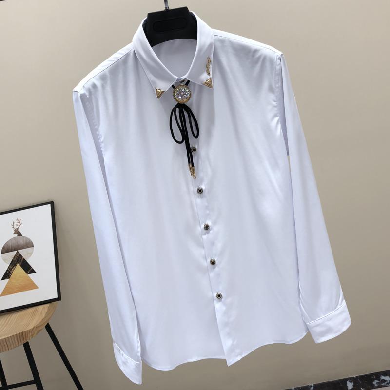 

Men's Casual Shirts Black 2021 Gentlemen Shirt Mens Big Size 6XL Autumn Korean Solid Color Long Sleeve Streetwear Slim Fit Men