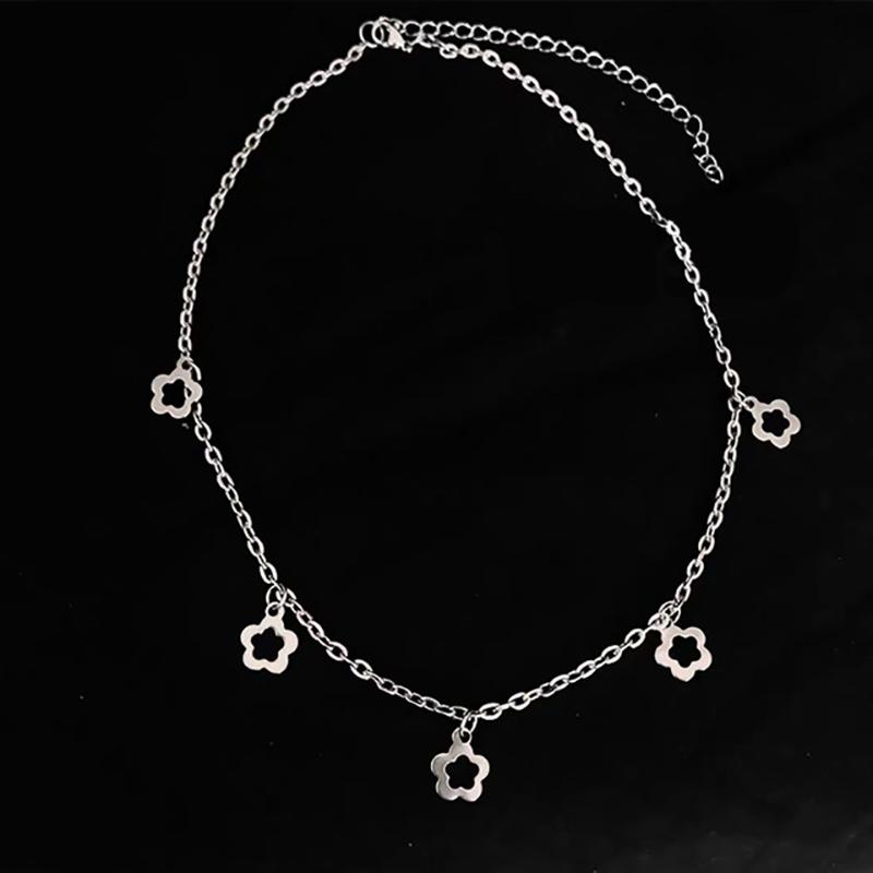 

Pendant Necklaces Cute Stainless Steel Flower Women Sweet Korean Harajuku Necklace Punk Hip Hp Rock Collares
