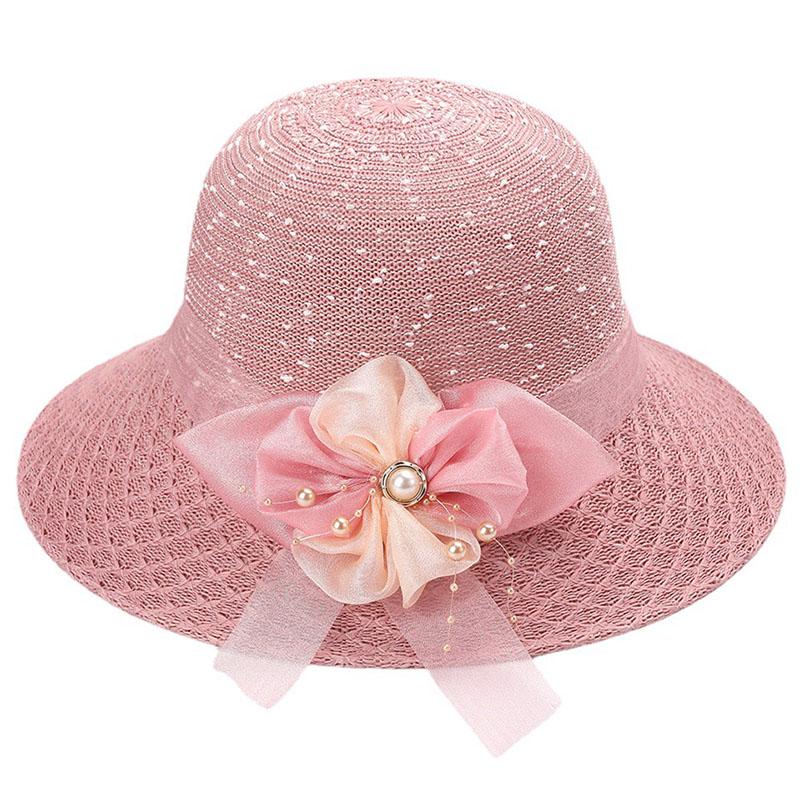 

Wide Brim Hats Pearl Flower Women Lace Fashion All-Match Summer Seaside Beach UV Sun Cap Foldable Hollow Breathable Sunscreen Big Eaves Hat, Blue;gray