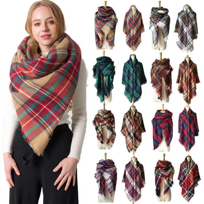 

Scarves 2021 Knitted Spring And Winter Women's Scarf Plaid Warm Cashmere Shawl Luxury Double-sided Neck