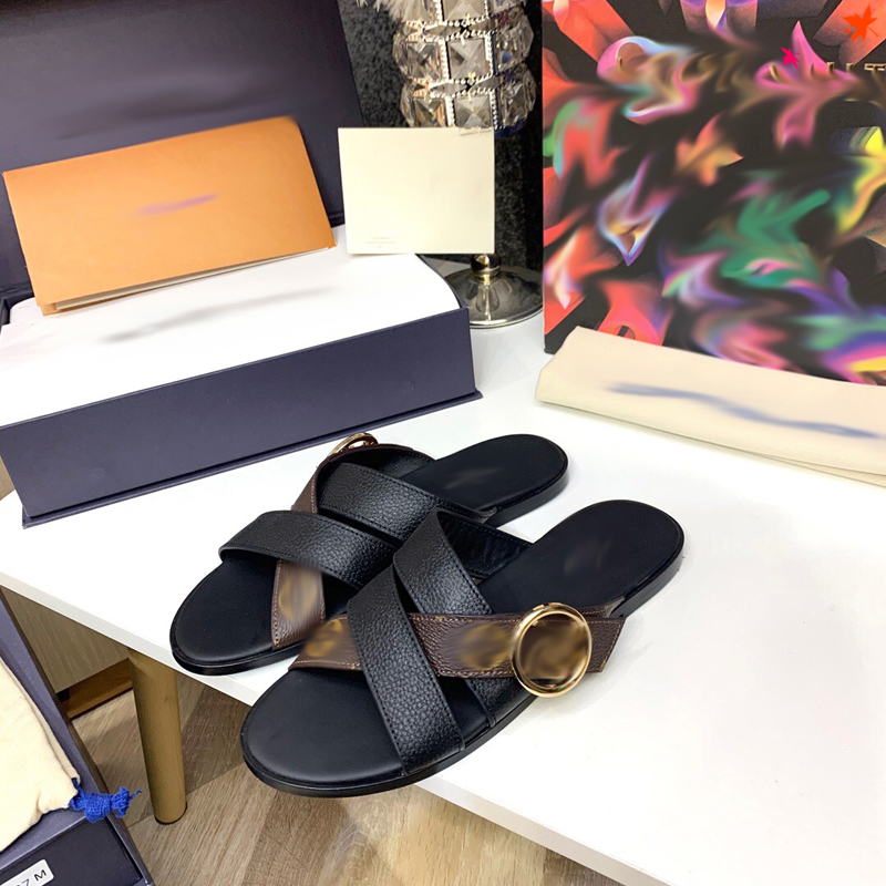 

Designer Leather slippers slide sandal Floral brocade womens slipperss Flip Flops women striped Beach causal slipper Sandals high heels With Box Size 35-41 -L9, Black