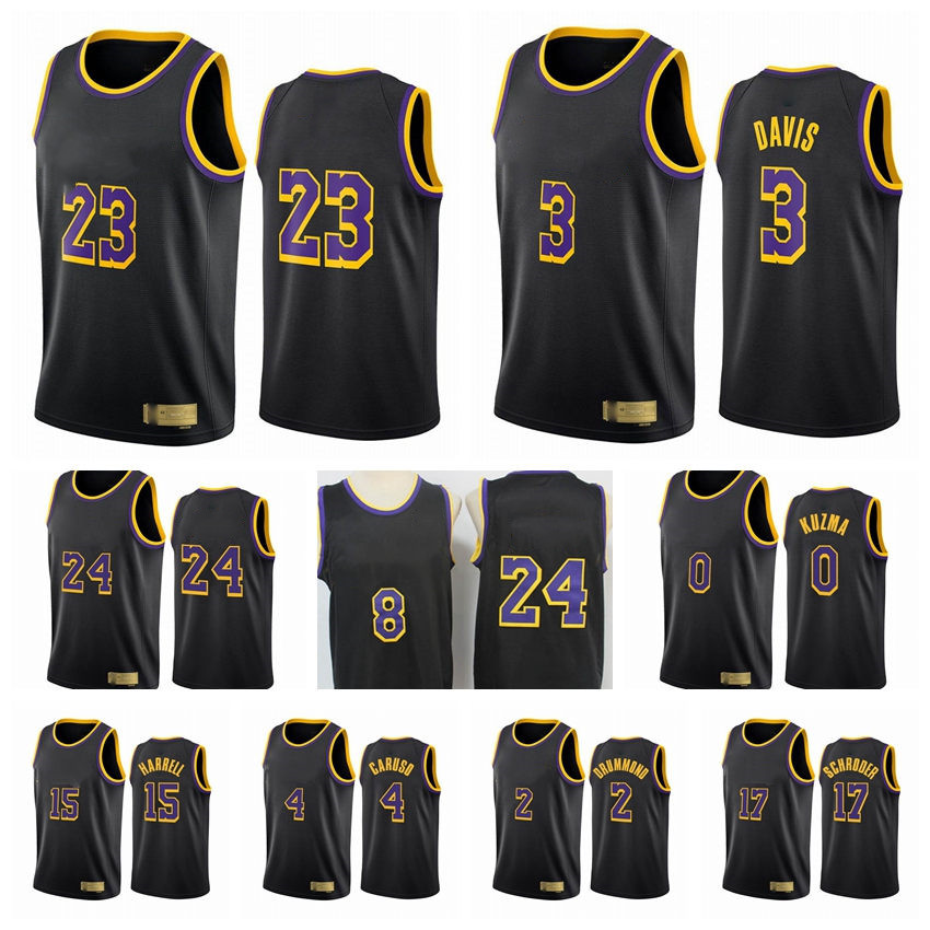 

2020-21 Los Angeles Lakers Men LeBron James Anthony Alex Caruso Davis Kyle Kuzma Earned Edition Black #23 Basketball Jersey, Black;red