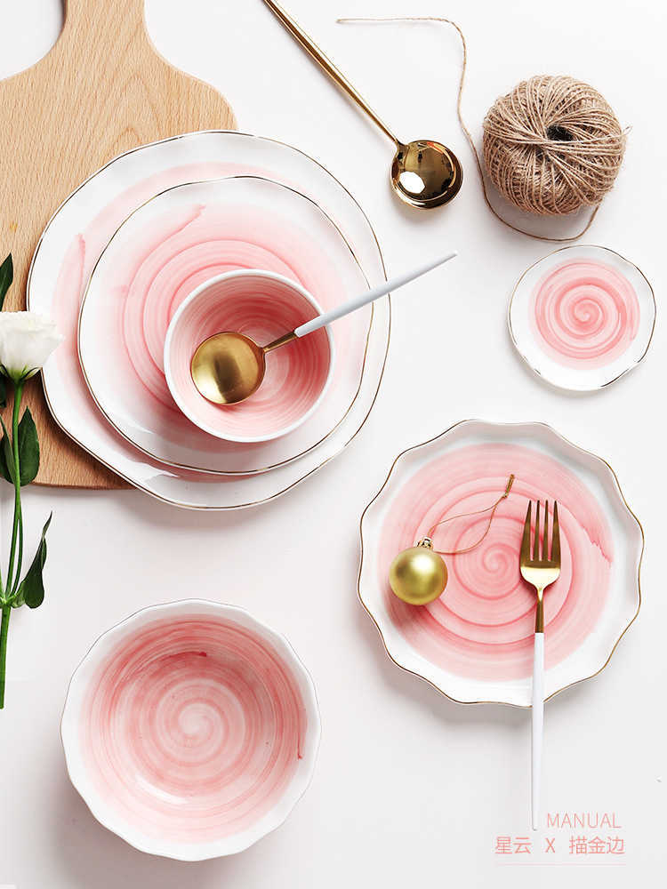 

Home creative ins net red simple bowl and dish set meal Nordic ceramic large face bowl girl heart personalized dishes and chopsticks