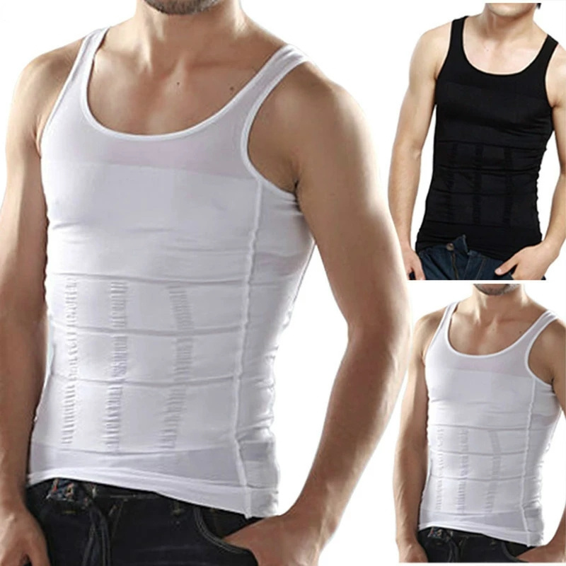 

Men's Slimming Body Waist Shapewear Corset Vest Shirt Compression Abdomen Tummy Belly Control Slim Waists Cincher Underwear Sports Vests, Black