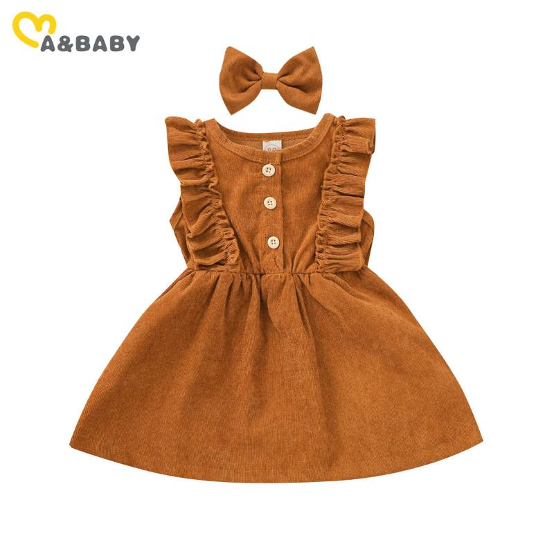 

Girl's Dresses Ma&Baby 6m-5Y Summer Toddler Baby Kid Girl Corduroy Dress Vintage Sleeveless Ruffles Bow Tutu Clothing, Red;yellow