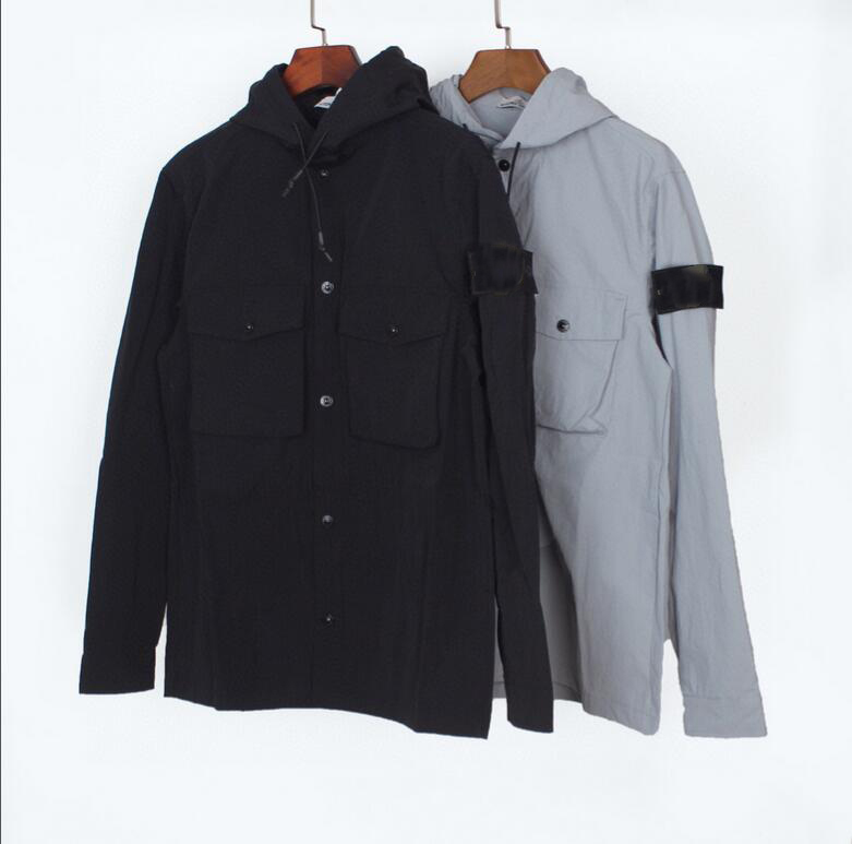 

Retro men Hooded Jacket Windbreaker Zipper Hoodies Patchwork Jackets Stone Running Sports Hoody Jogger Casual Island Coat, Black;brown