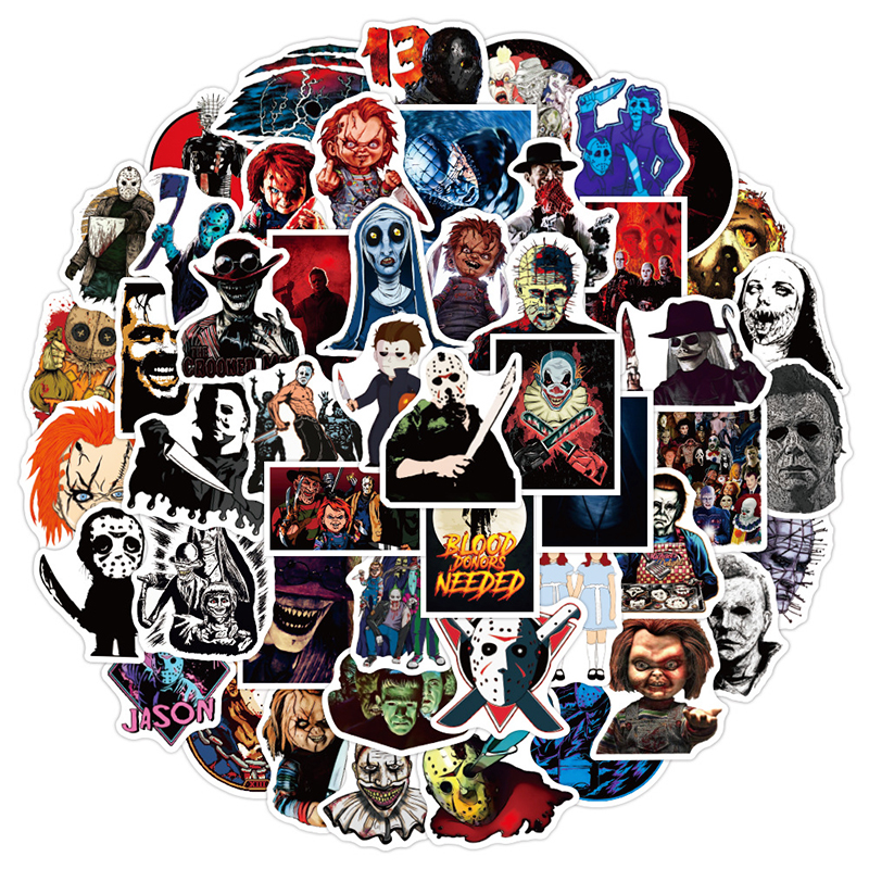 

50pcs/pack Horror Movies Group Graffiti Stickers For Notebook Motorcycle Skateboard Computer Mobile Phone Cartoon Toy Box