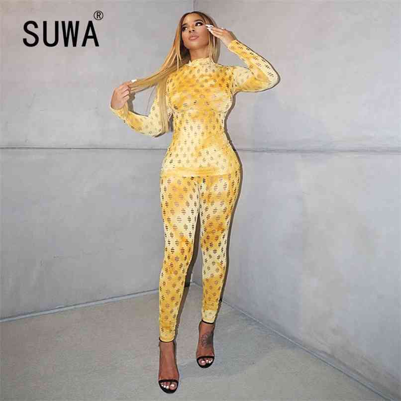 

Tie Dye Printed Tracksuit Matching Sets Womens Outfits Long Sleeve Slim-Fit T-Shirt Top High Waist Sport Pants Casual 2 Pieces 210525, Blue