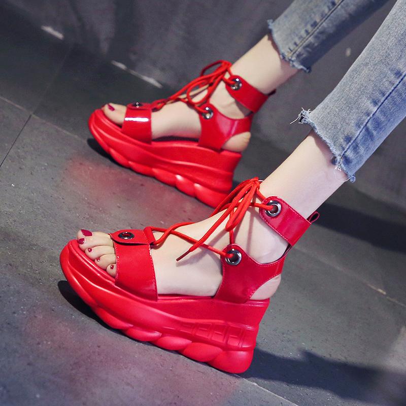 

Dress Shoes Fashion Wedges For Women Sandals 7CM High Heels Summer 2021 Sexy Femme Leather Platform White, Black