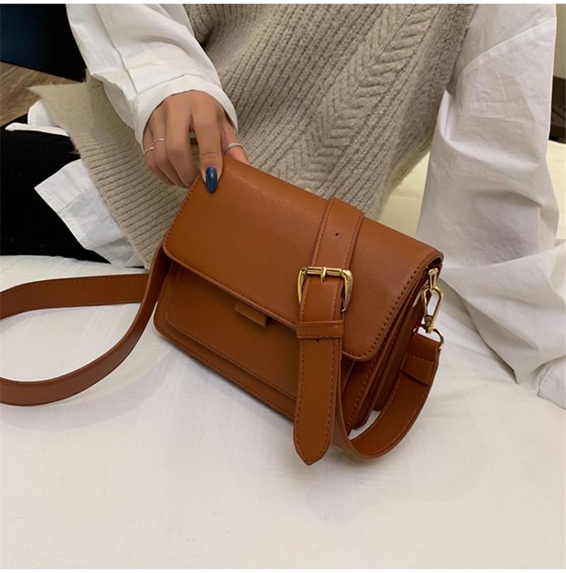 

Evening Bags Solid Color Small Square Bag Pu Leather Shoulder For Women 2021 Fashion Brief Flap Crossbody Bolsa Feminina