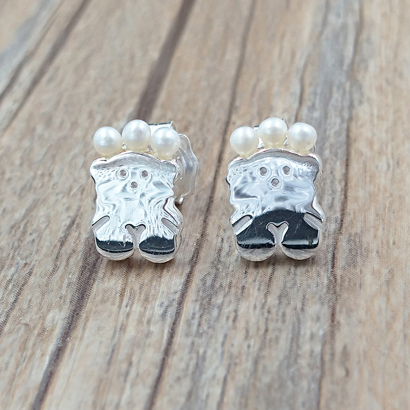 

Bear Jewelry 925 Sterling Silver earrings Silver Real Sisy Bear Earrings With Pearls Fits European Jewelry Style Gift 812453690